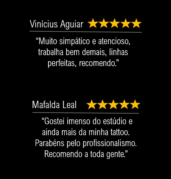 Depoimentos de clientes sobre o estúdio de tatuagem e sobre o tatuador de braga Alisson Domingos